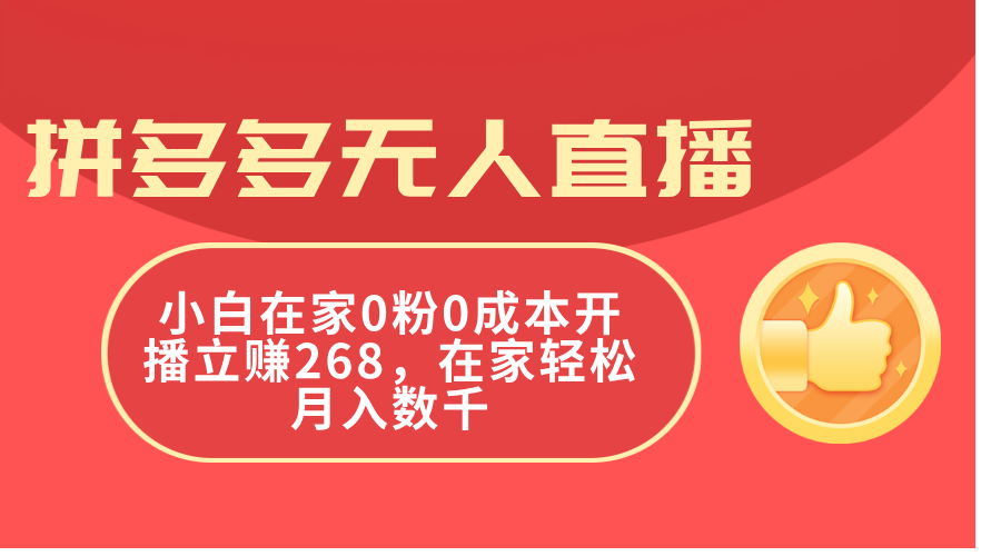 （11521期）拼多多无人直播，小白在家0粉0成本开播立赚268，在家轻松月入数千-牛角知识库